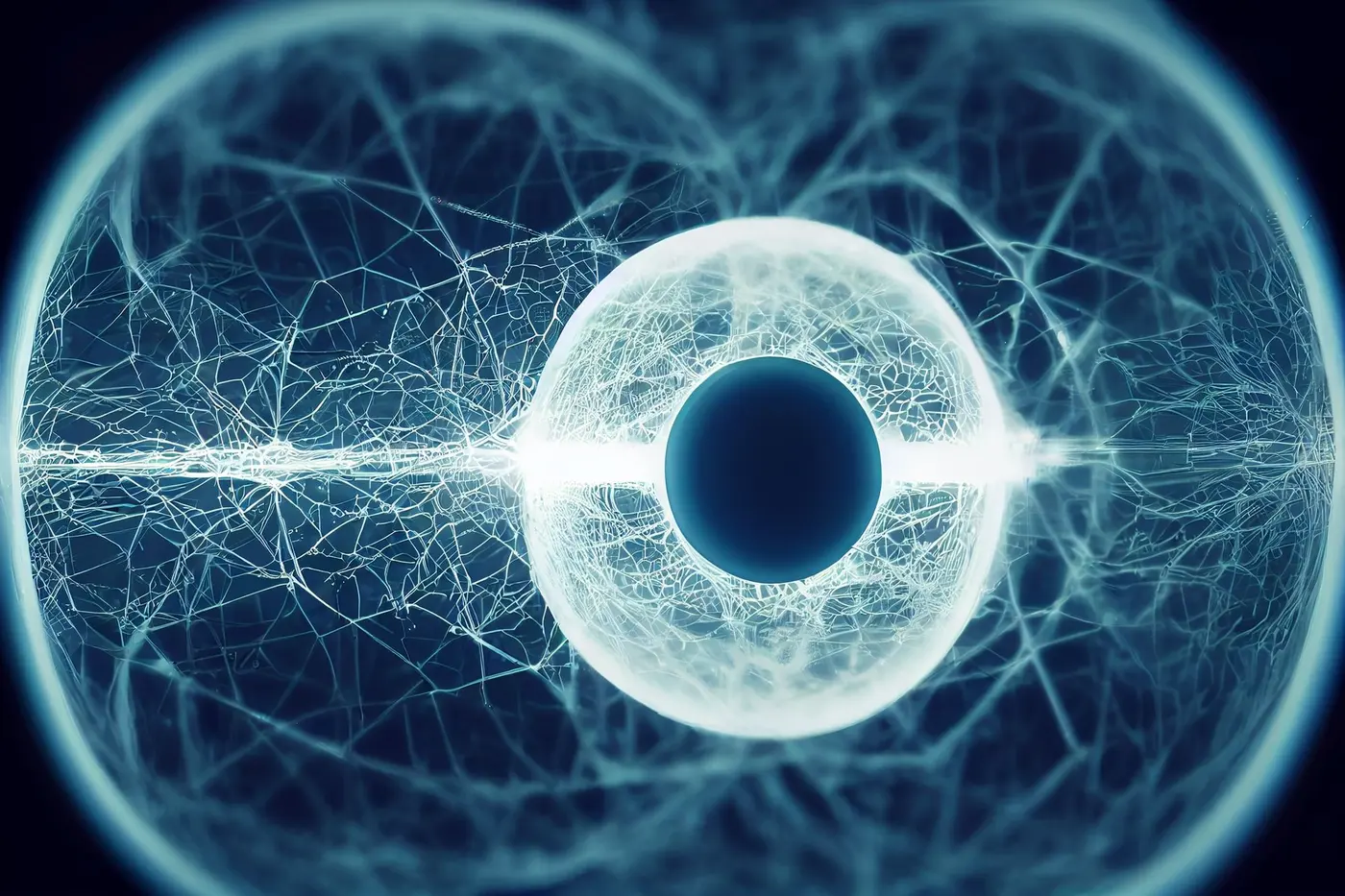 Abstract visualization of a glowing neural network